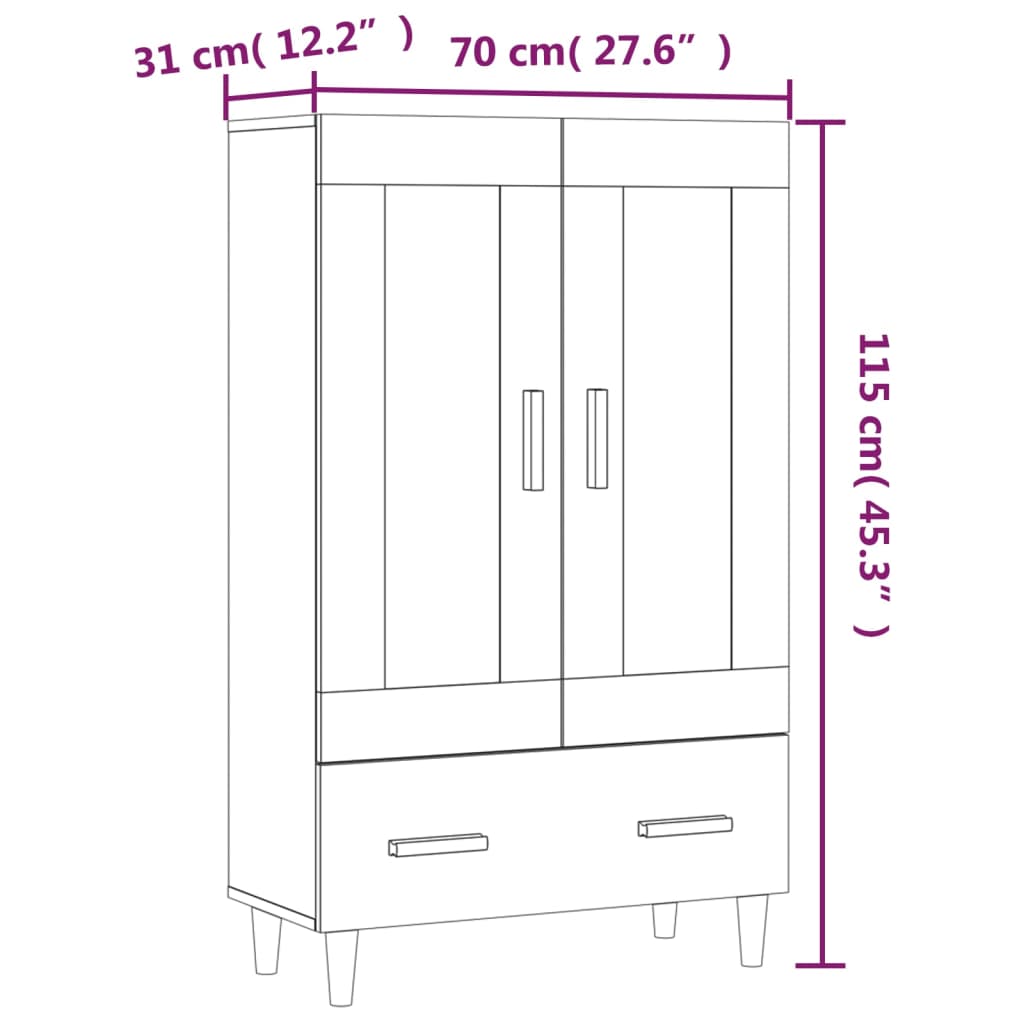 Highboard White 70x31x115 cm Engineered Wood