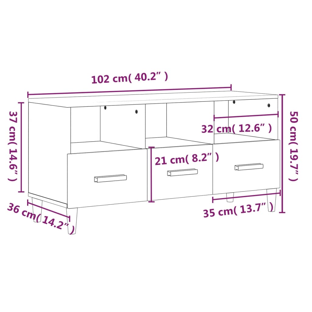 TV Cabinet Concrete Grey 102x36x50 cm Engineered Wood