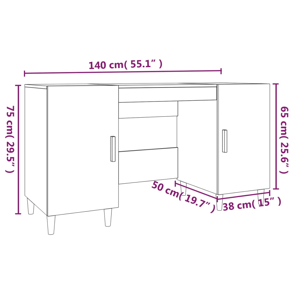 Desk Sonoma Oak 140x50x75 cm Engineered Wood