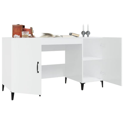 Desk High Gloss White 140x50x75 cm Engineered Wood
