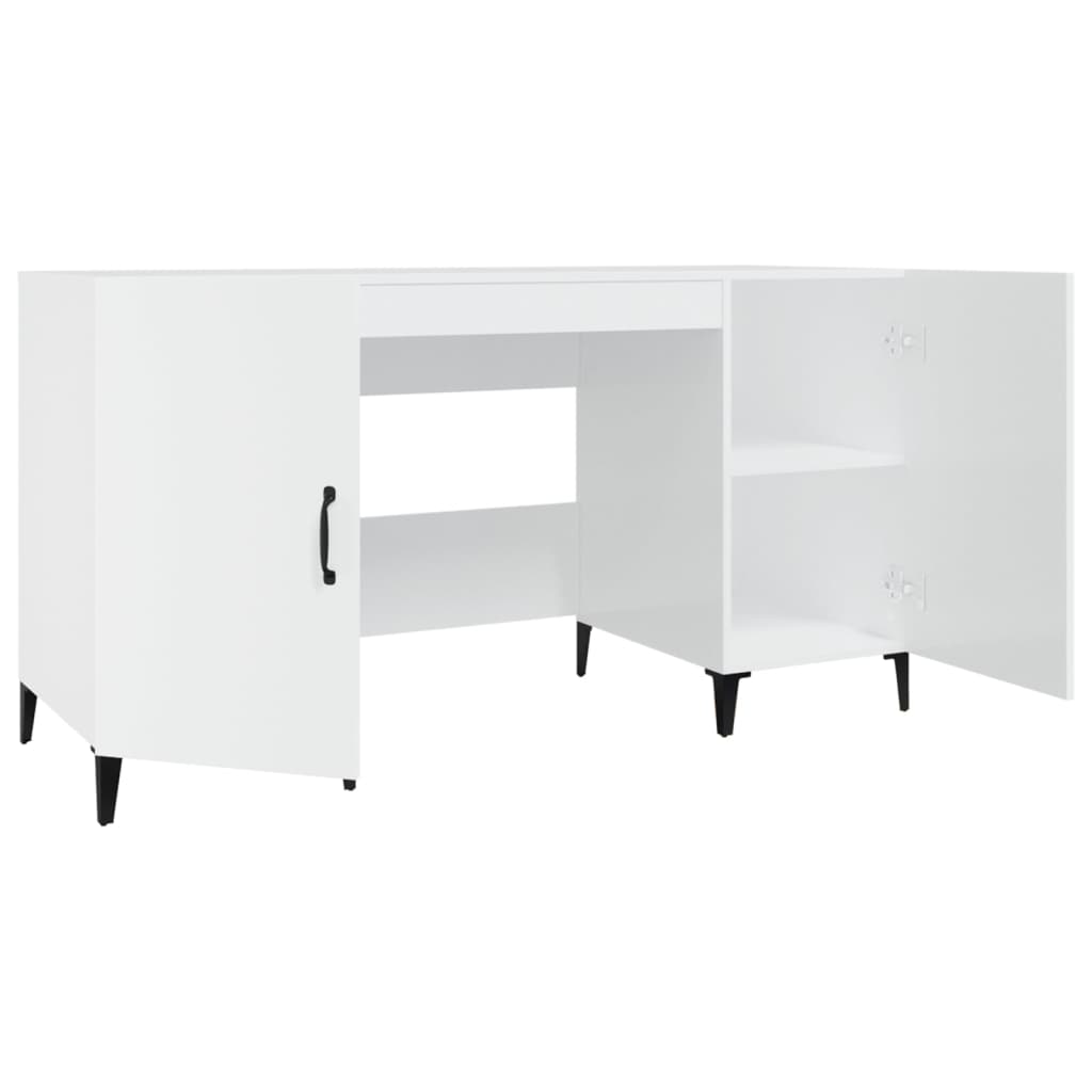Desk High Gloss White 140x50x75 cm Engineered Wood