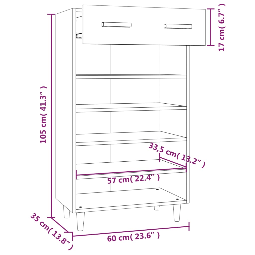 Shoe Cabinet Sonoma Oak 60x35x105 cm Engineered Wood