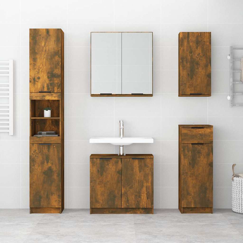 Bathroom Cabinet Smoked Oak 32x34x188,5 cm Engineered Wood