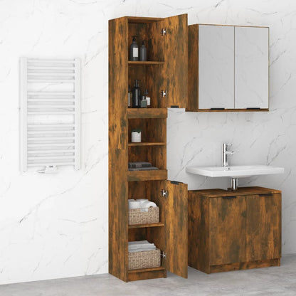 Bathroom Cabinet Smoked Oak 32x34x188.5 cm Engineered Wood