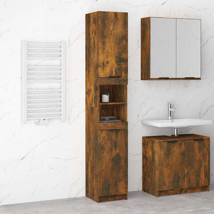 Bathroom Cabinet Smoked Oak 32x34x188,5 cm Engineered Wood