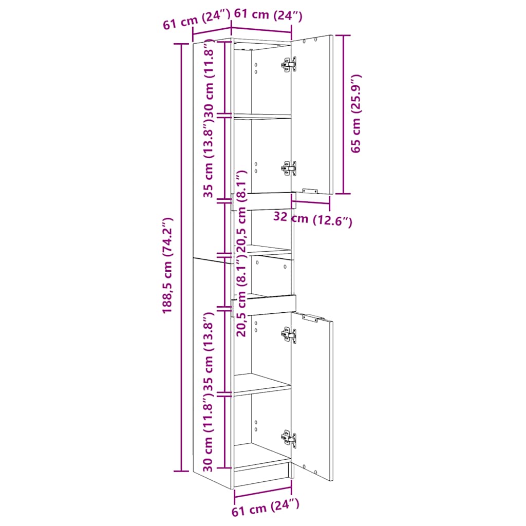 Bathroom Cabinet Grey Sonoma 32x34x188.5 cm Engineered Wood