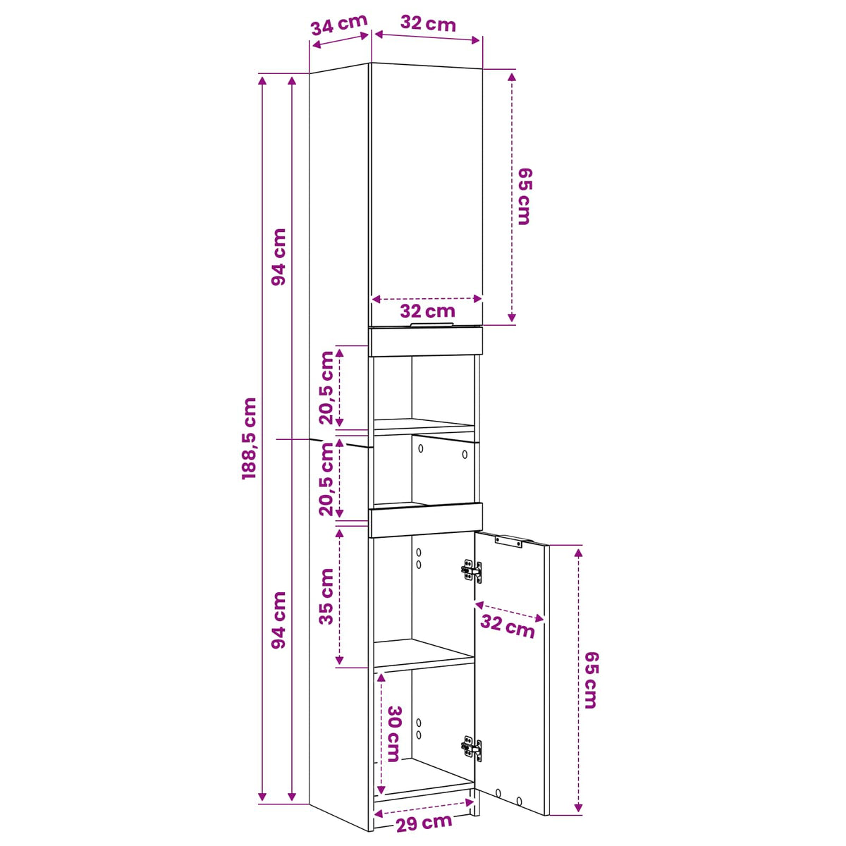 Bathroom Cabinet Grey Sonoma 32x34x188,5 cm Engineered Wood