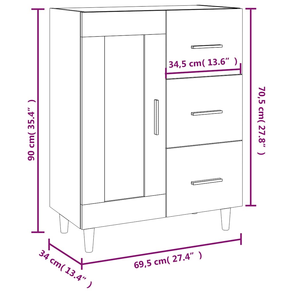 Sideboard Grey Sonoma 69,5x34x90 cm Engineered Wood