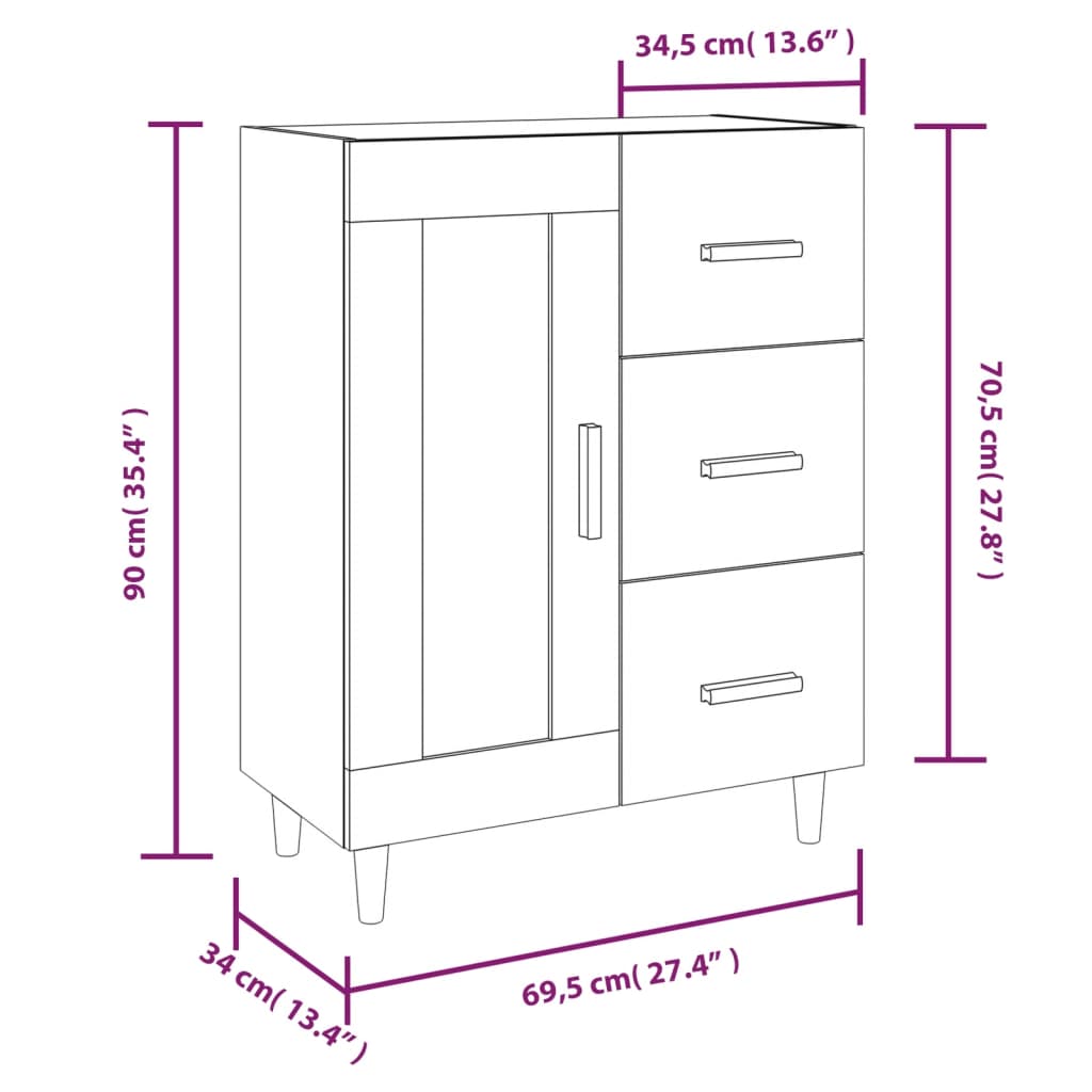 Sideboard Grey Sonoma 69.5x34x90 cm Engineered Wood