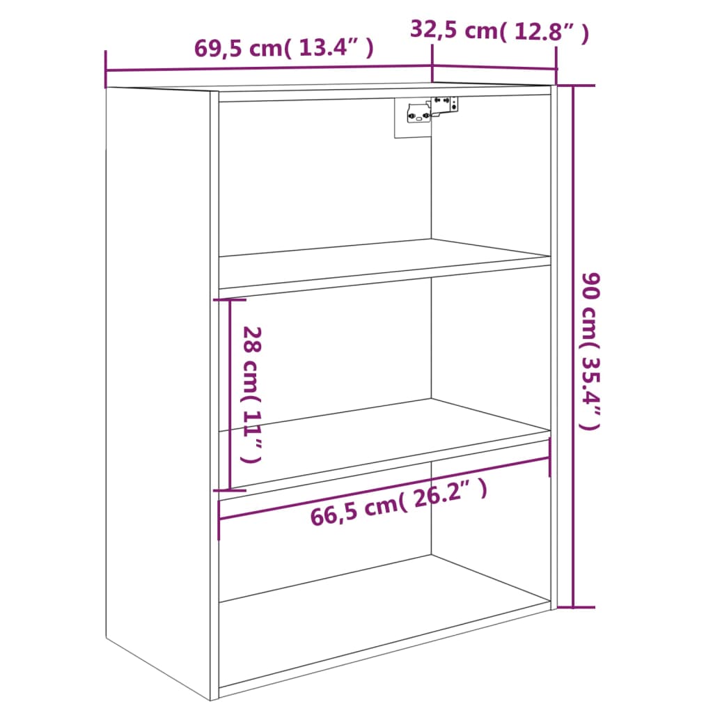Hanging Wall Cabinet Grey Sonoma 69.5x32.5x90 cm