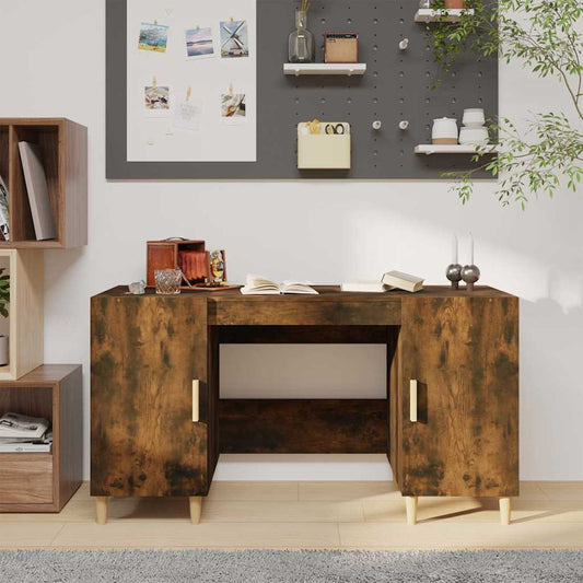 817549 vidaXL Desk Smoked Oak 140x50x75 cm Engineered Wood