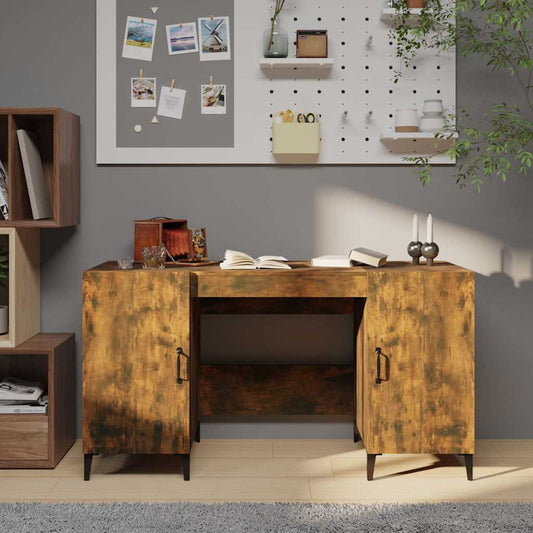 817552 vidaXL Desk Smoked Oak 140x50x75 cm Engineered Wood