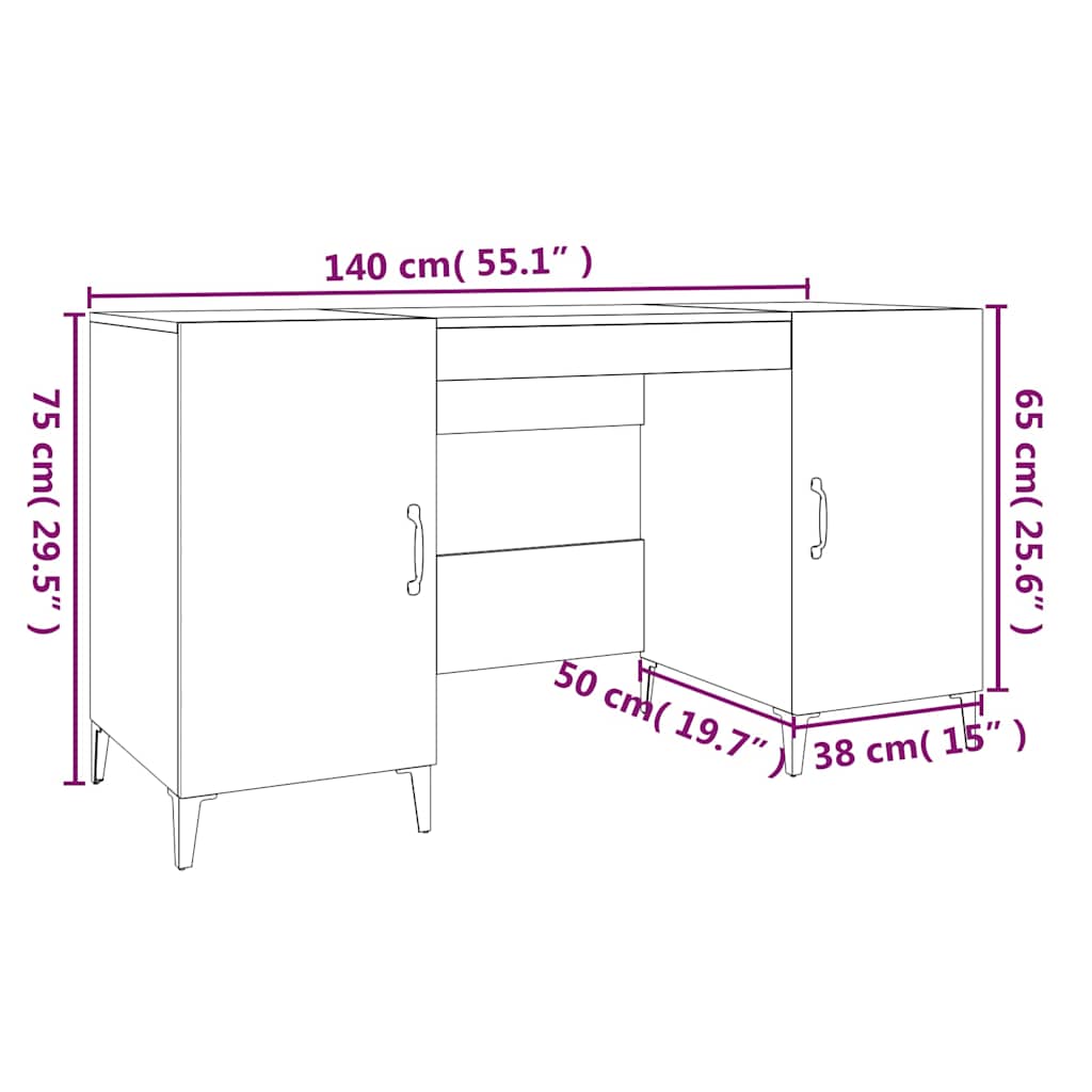 817553 vidaXL Desk Grey Sonoma 140x50x75 cm Engineered Wood