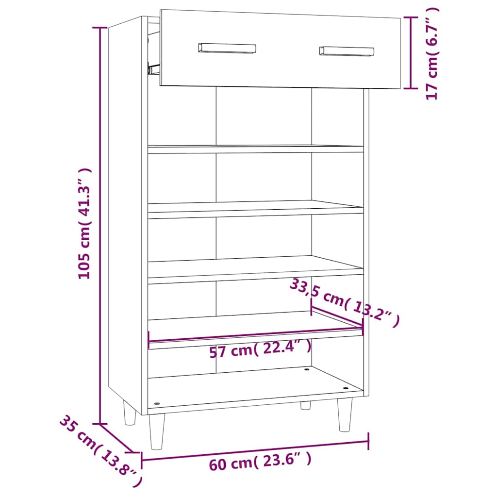 817556 vidaXL Shoe Cabinet Grey Sonoma 60x35x105 cm Engineered Wood
