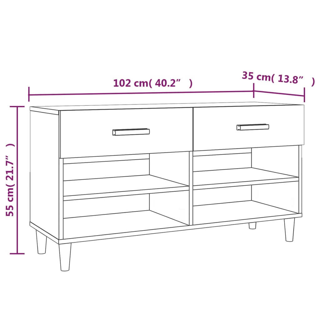Shoe Cabinet Grey Sonoma 102x35x55 cm Engineered Wood