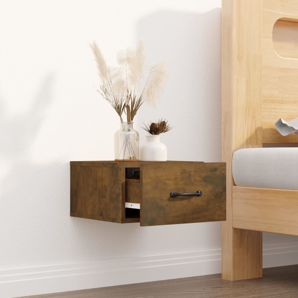 817579 vidaXL Wall-mounted Bedside Cabinet Smoked Oak 35x35x20 cm