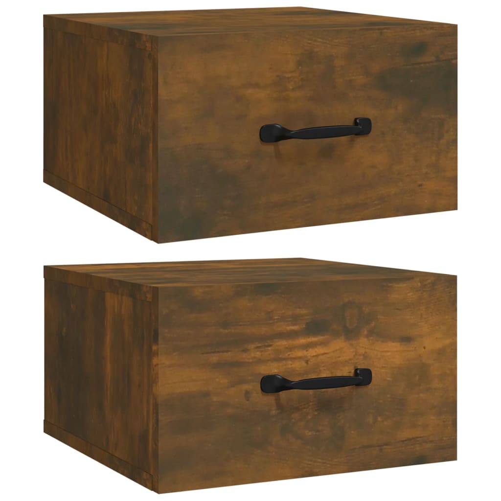817580 vidaXL Wall-mounted Bedside Cabinets 2 pcs Smoked Oak 35x35x20 cm