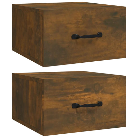 817580 vidaXL Wall-mounted Bedside Cabinets 2 pcs Smoked Oak 35x35x20 cm