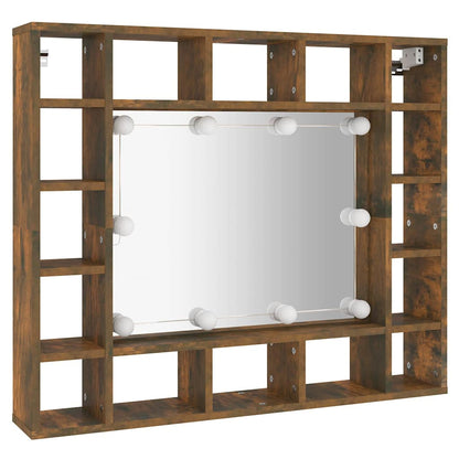 Mirror Cabinet with LED Smoked Oak 91x15x76,5 cm