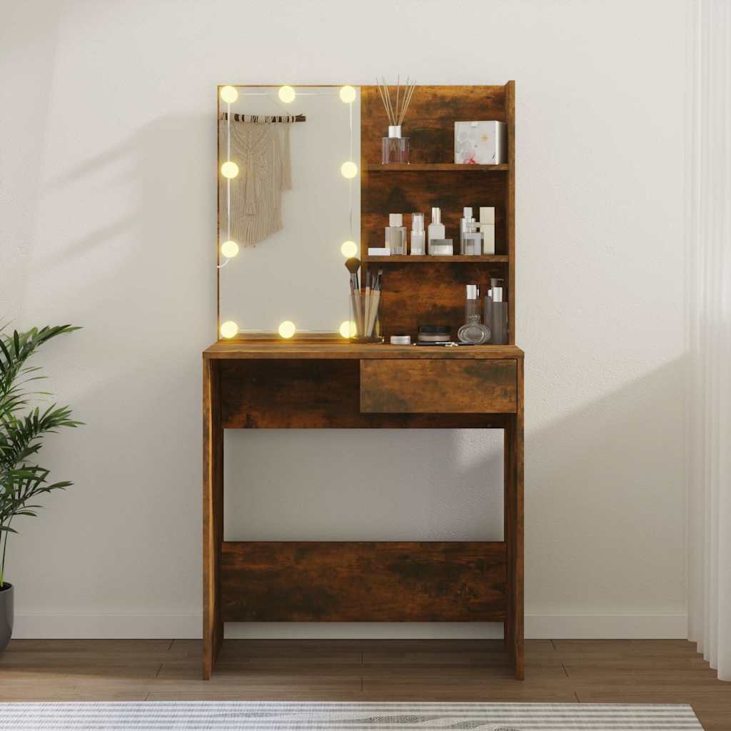 Dressing Table with LED Smoked Oak 74,5x40x141 cm