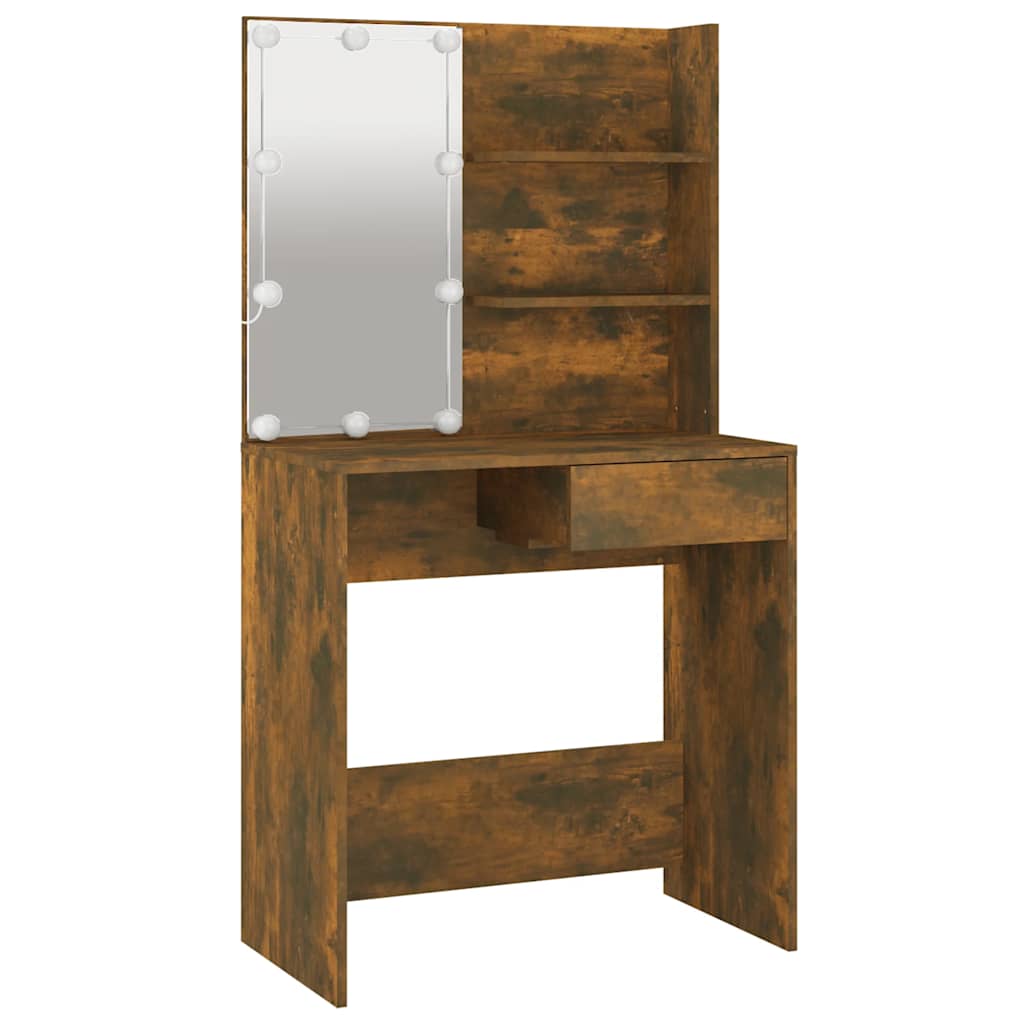 Dressing Table with LED Smoked Oak 74.5x40x141 cm