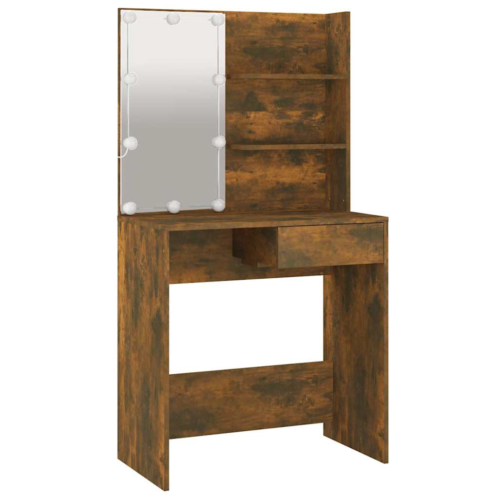 Dressing Table with LED Smoked Oak 74,5x40x141 cm