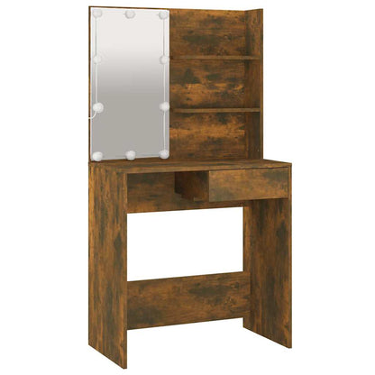 Dressing Table with LED Smoked Oak 74,5x40x141 cm