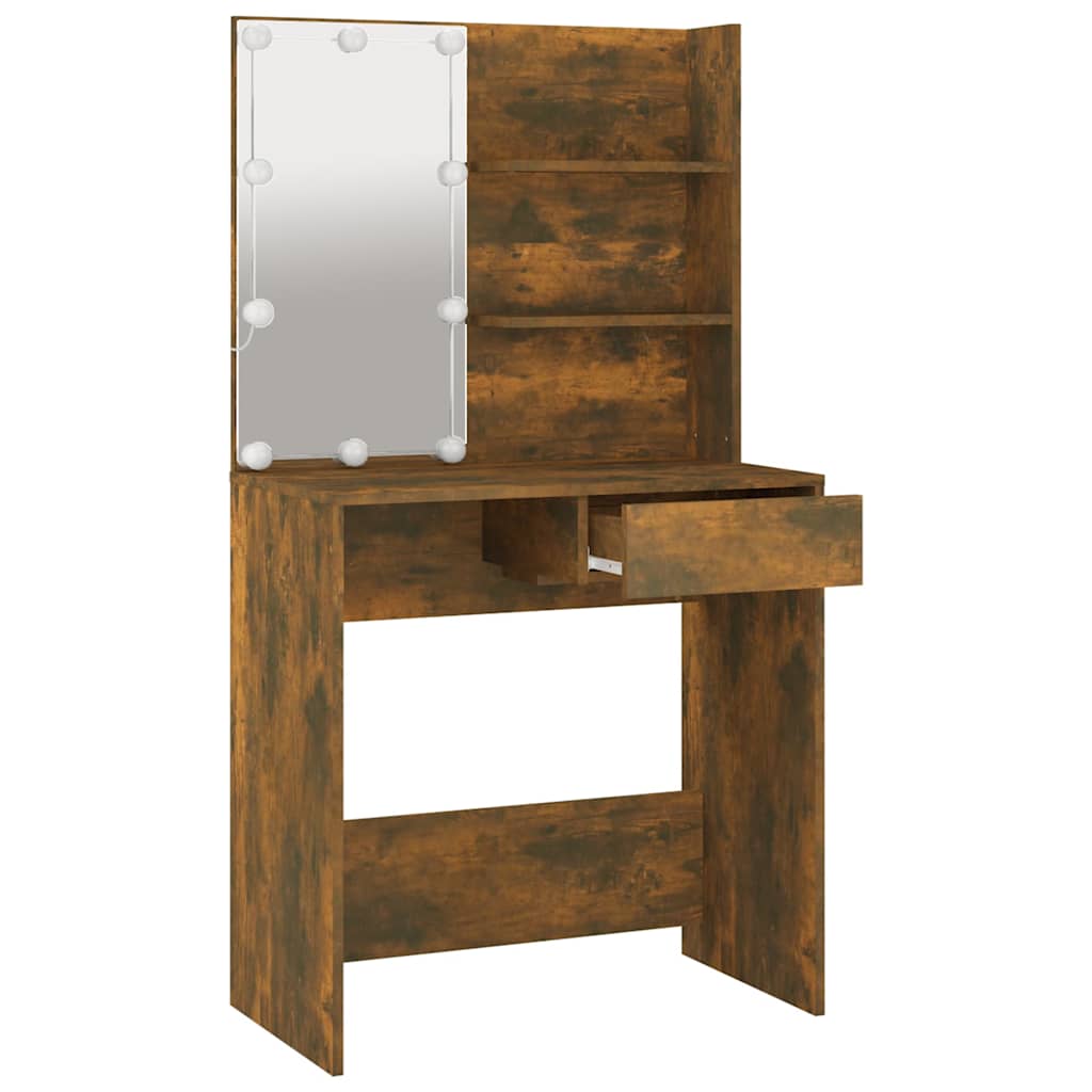 Dressing Table with LED Smoked Oak 74,5x40x141 cm