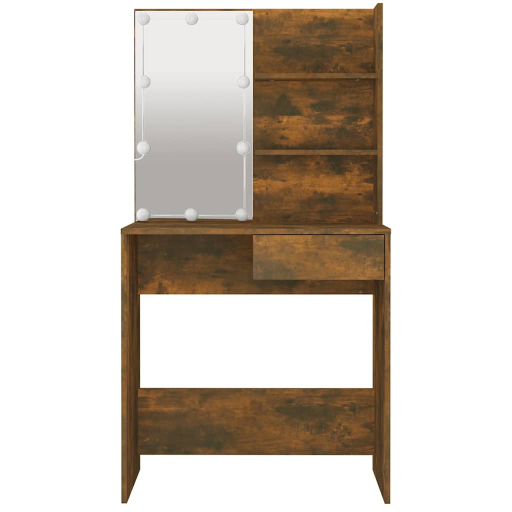 Dressing Table with LED Smoked Oak 74,5x40x141 cm