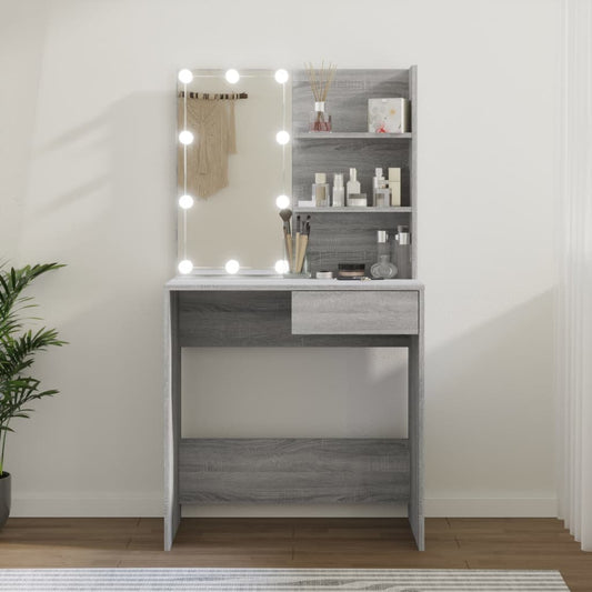 Dressing Table with LED Grey Sonoma 74.5x40x141 cm