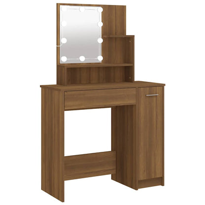 Dressing Table with LED Brown Oak 86,5x35x136 cm
