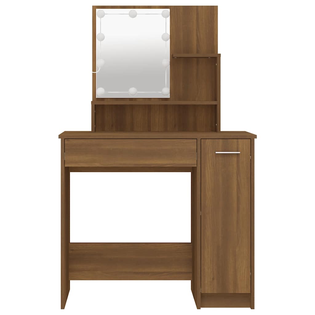 Dressing Table with LED Brown Oak 86.5x35x136 cm