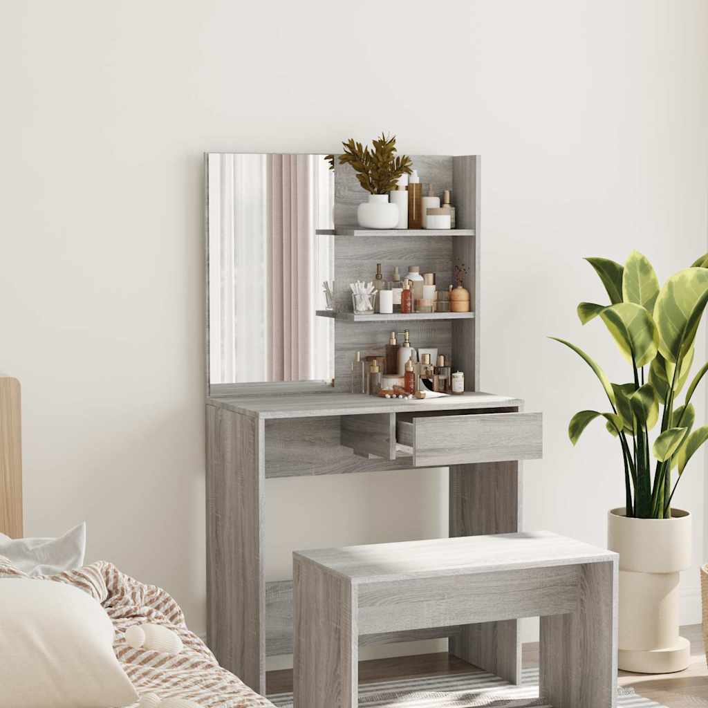 Dressing Table with Mirror Grey Sonoma 74,5x40x141 cm