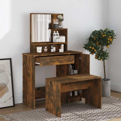 Dressing Table with Mirror Smoked Oak 86,5x35x136 cm
