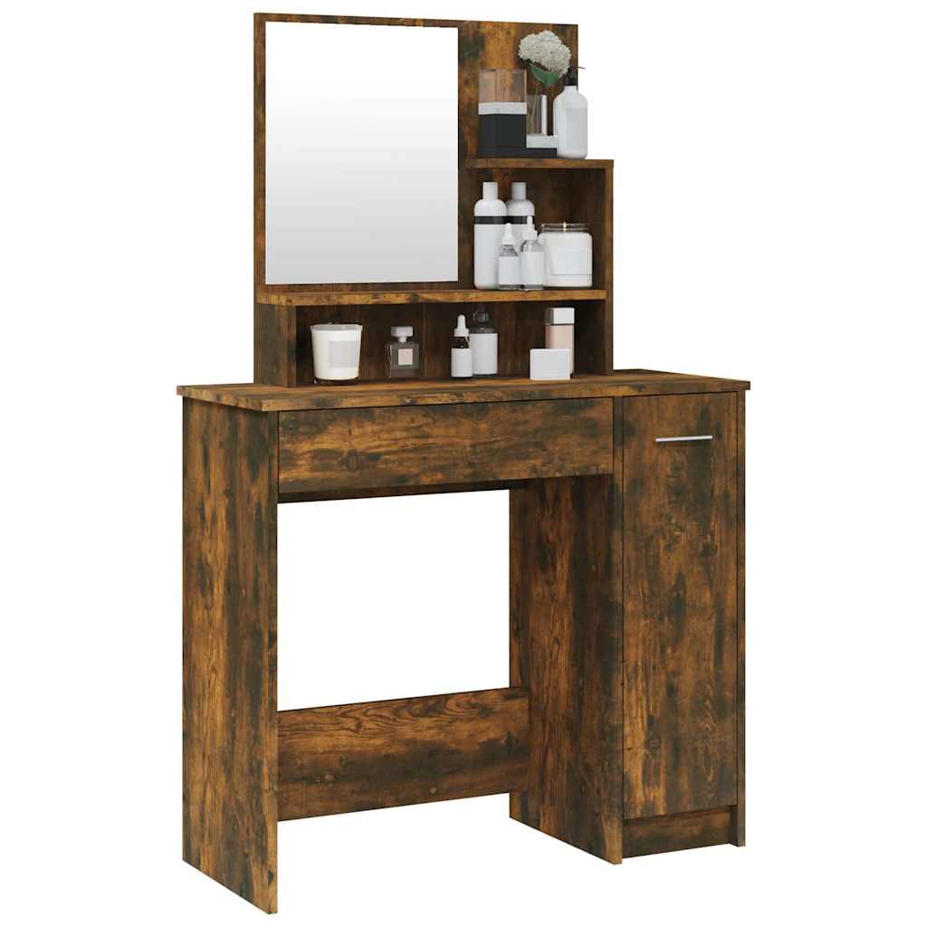 Dressing Table with Mirror Smoked Oak 86,5x35x136 cm