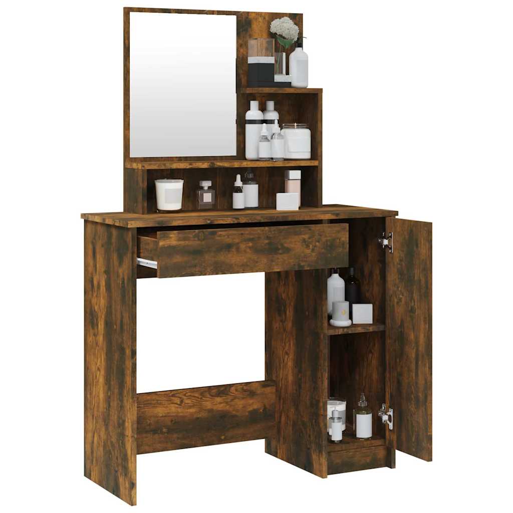 Dressing Table with Mirror Smoked Oak 86,5x35x136 cm