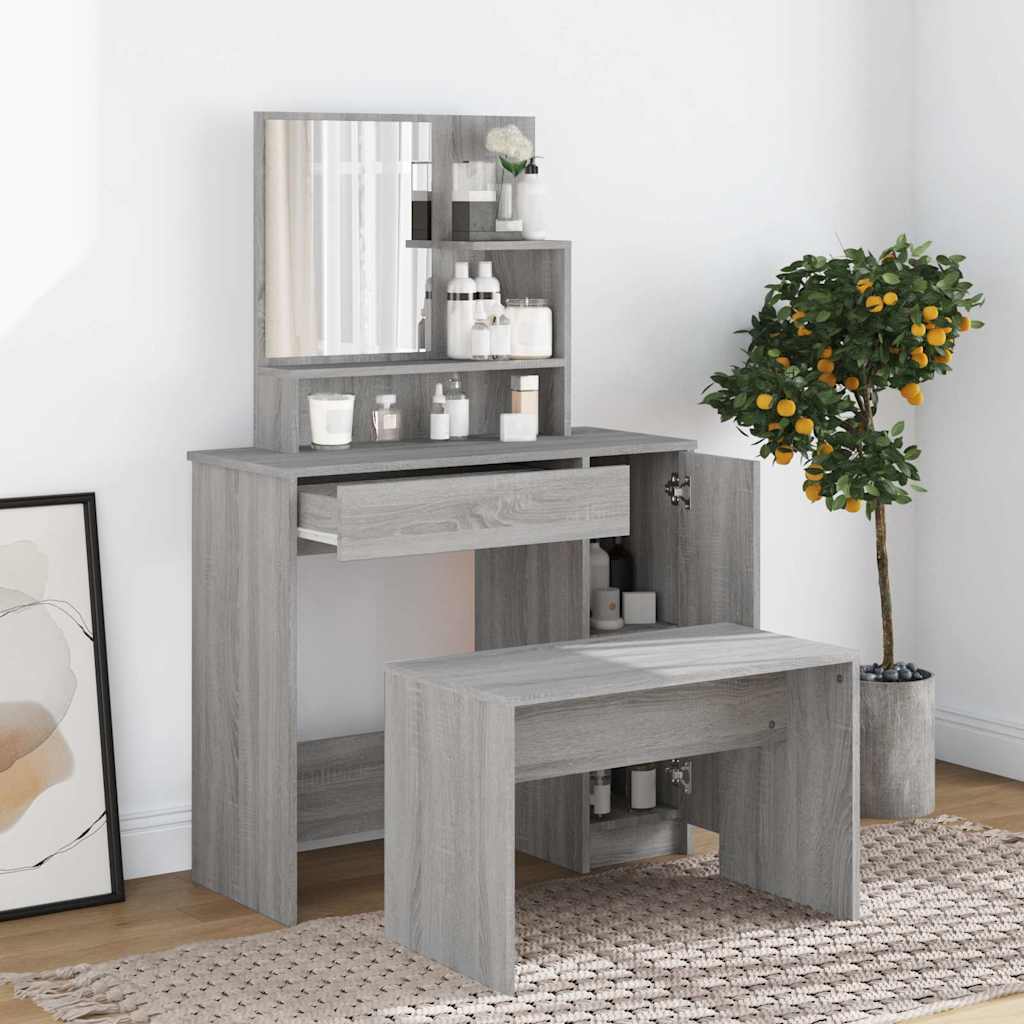 Dressing Table with Mirror Grey Sonoma 86,5x35x136 cm