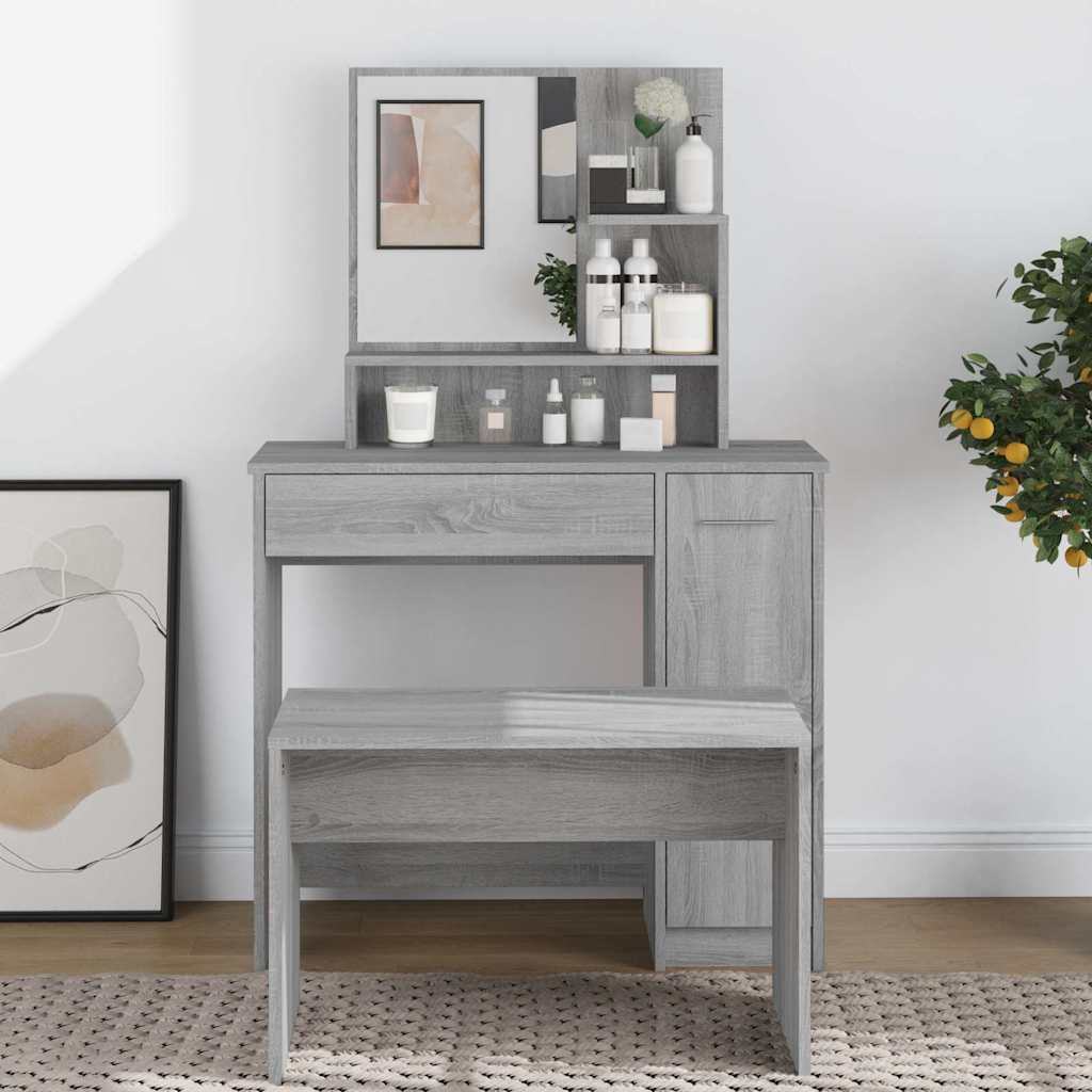 Dressing Table with Mirror Grey Sonoma 86,5x35x136 cm