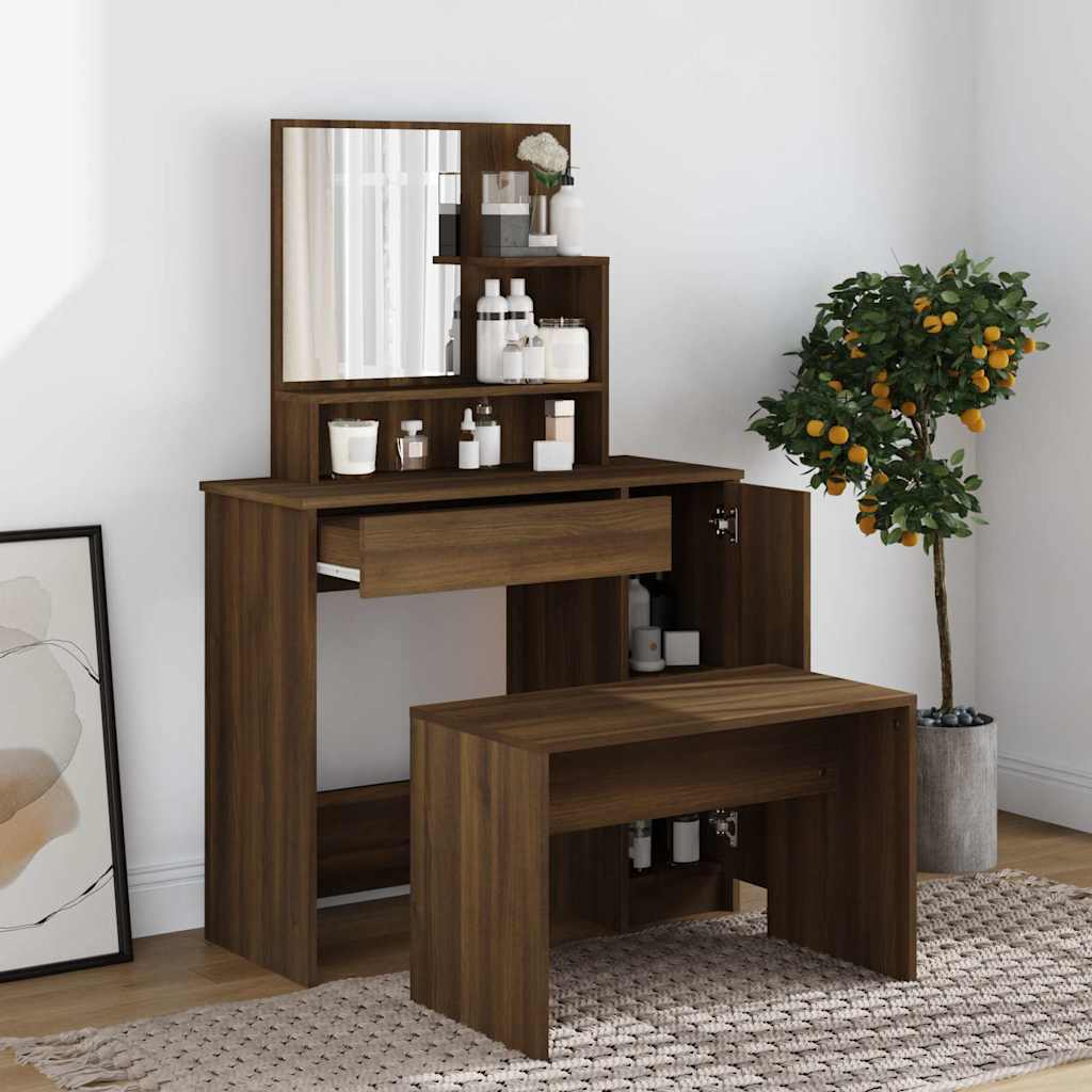 Dressing Table with Mirror Brown Oak 86,5x35x136 cm