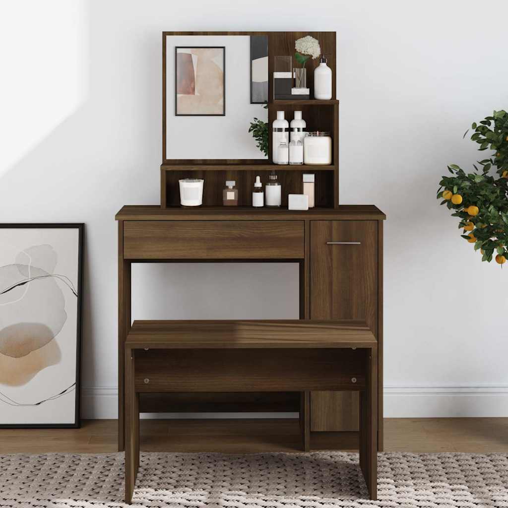 Dressing Table with Mirror Brown Oak 86,5x35x136 cm