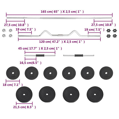 93589 vidaXL Barbell and Dumbbell Set 30 kg