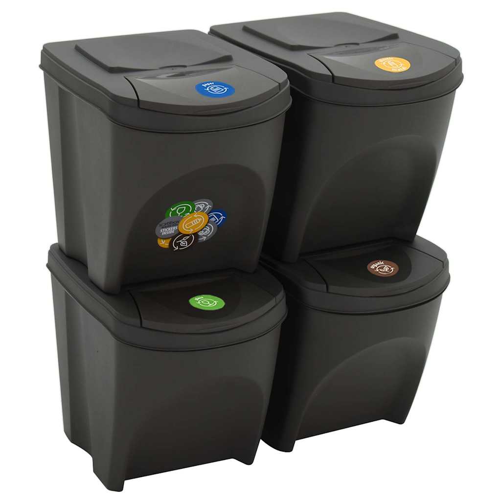 Stackable Garbage Bin Boxes 4 pcs Grey 100 L Polypropylene
