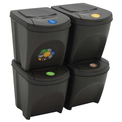 Stackable Garbage Bin Boxes 4 pcs Grey 100 L Polypropylene
