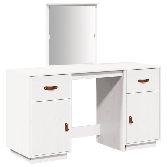 Dressing Table Set with a Mirror White Solid Wood Pine