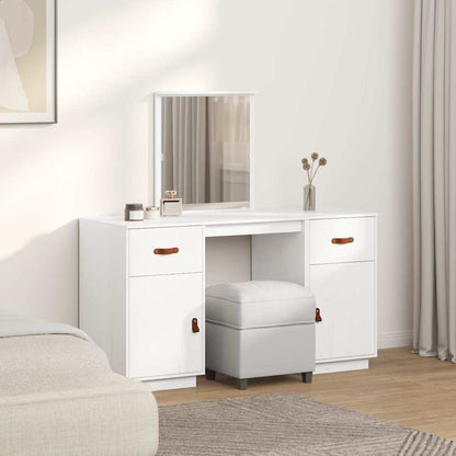 Dressing Table Set with a Mirror White Solid Wood Pine