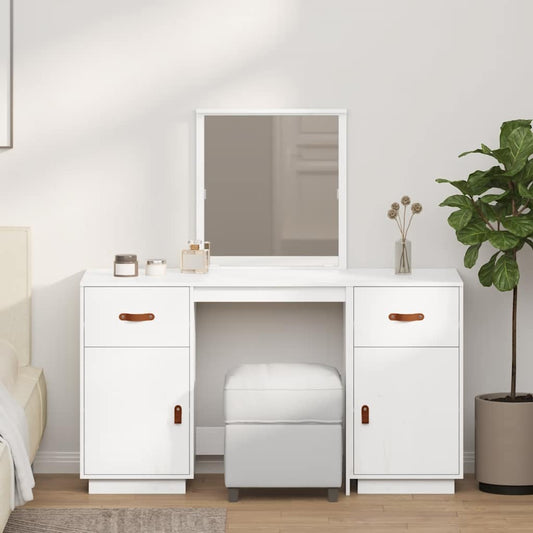 Dressing Table Set with a Mirror White Solid Wood Pine