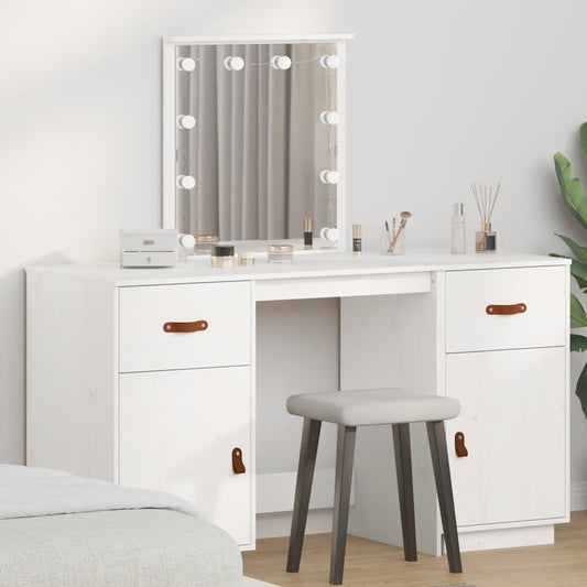 Dressing Table Set with LED White Solid Wood Pine