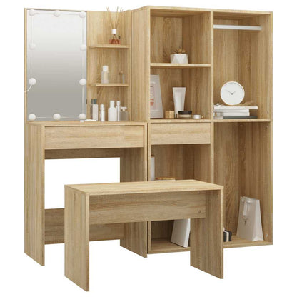 Dressing Table Set with LED Sonoma Oak Engineered Wood