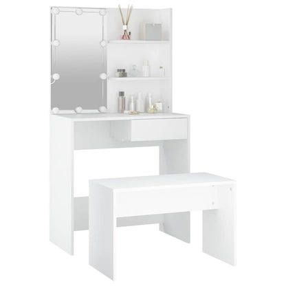 Dressing Table Set with LED White Engineered Wood