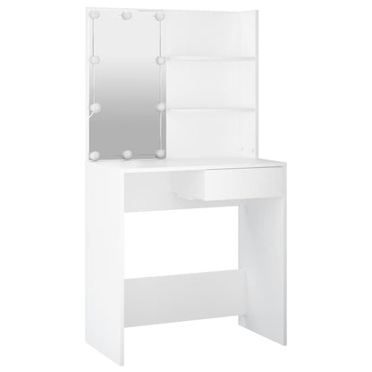 Dressing Table Set with LED White Engineered Wood